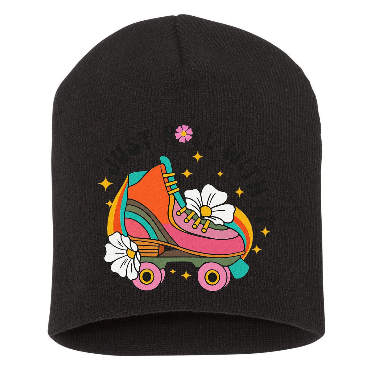 Just Roll With It Roller Skating Retro Summer Vintage Roller Short Acrylic Beanie