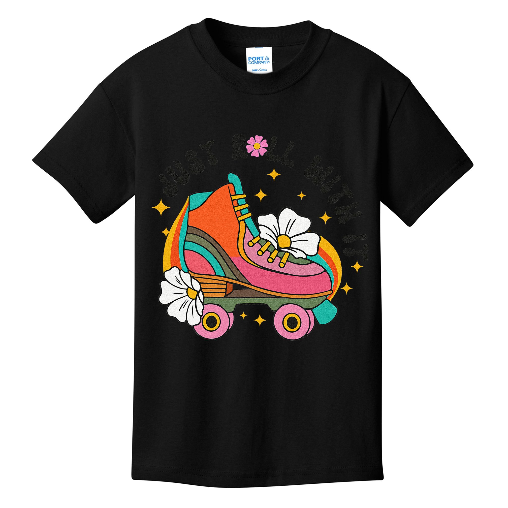 Just Roll With It Roller Skating Retro Summer Vintage Roller Kids T-Shirt