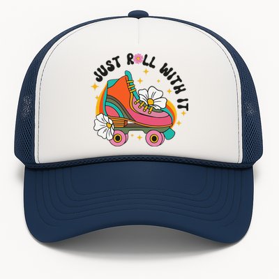 Just Roll With It Roller Skating Retro Summer Vintage Roller Trucker Hat