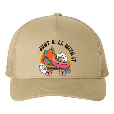 Just Roll With It Roller Skating Retro Summer Vintage Roller Yupoong Adult 5-Panel Trucker Hat