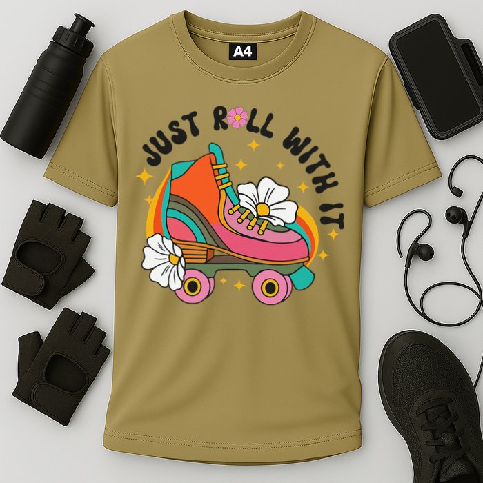Just Roll With It Roller Skating Retro Summer Vintage Roller Performance Shirt
