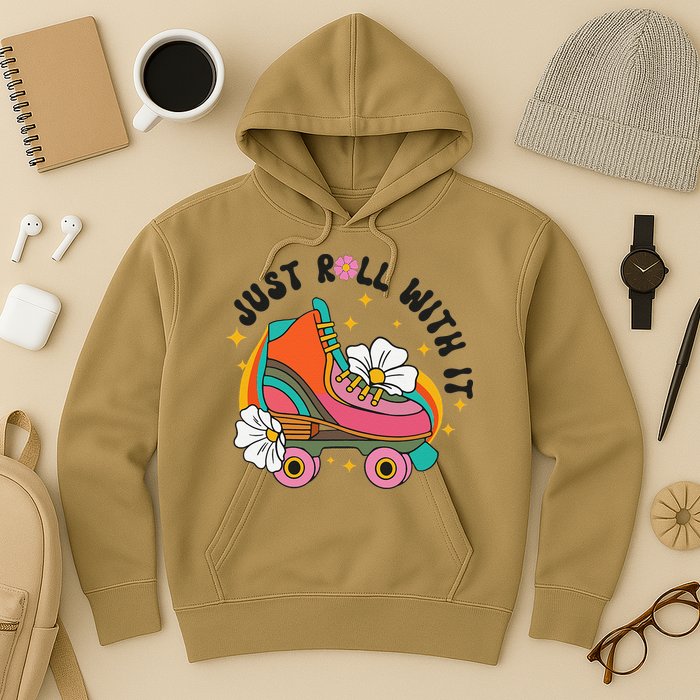 Just Roll With It Roller Skating Retro Summer Vintage Roller Hoodie