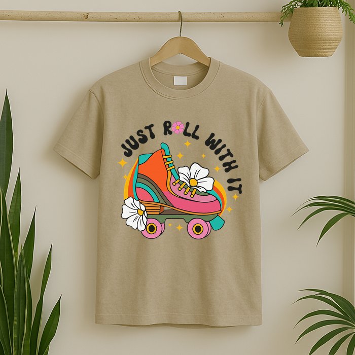 Just Roll With It Roller Skating Retro Summer Vintage Roller T-Shirt