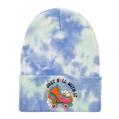 Just Roll With It Roller Skating Retro Summer Vintage Roller Tie Dye 12in Knit Beanie