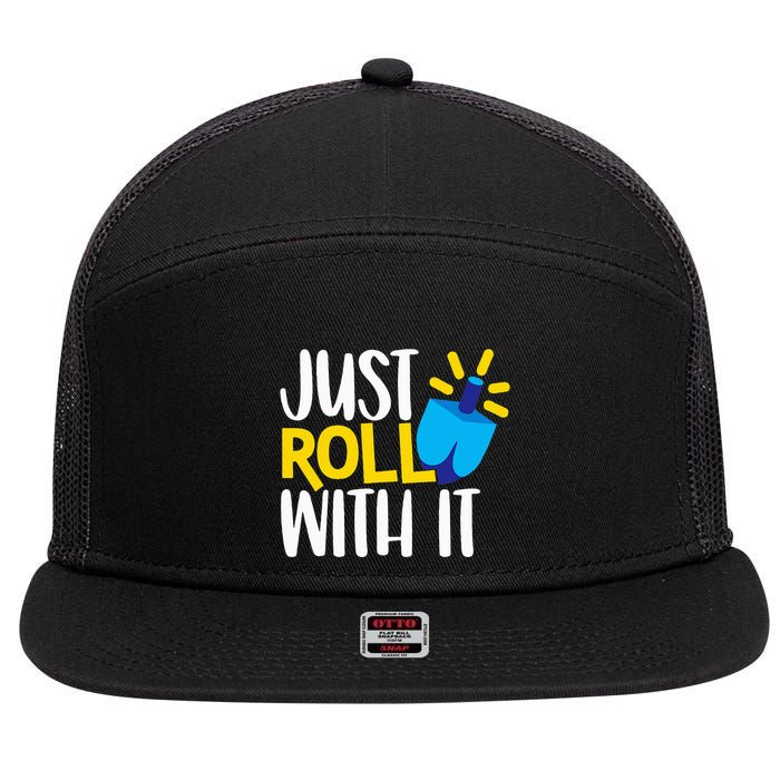 Just Roll with It Funny Matching Family Hanukkah Chanukah 7 Panel Mesh Trucker Snapback Hat