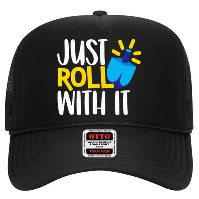 Just Roll with It Funny Matching Family Hanukkah Chanukah High Crown Mesh Back Trucker Hat