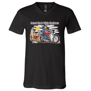 Jesus Rode With Outlaws Cowgirl Cowboy Jesus Christian Jesus Rode V-Neck T-Shirt