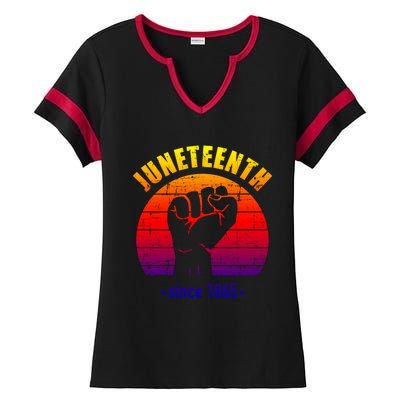 Juneteenth Since 1865 With Pan African Flag And Fist Gift Ladies Halftime Notch Neck Tee