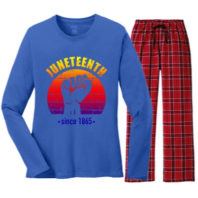 Juneteenth Since 1865 With Pan African Flag And Fist Gift Women's Long Sleeve Flannel Pajama Set 