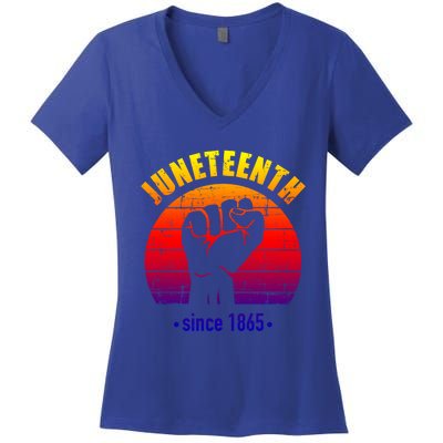 Juneteenth Since 1865 With Pan African Flag And Fist Gift Women's V-Neck T-Shirt