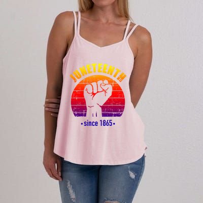 Juneteenth Since 1865 With Pan African Flag And Fist Gift Women's Strappy Tank