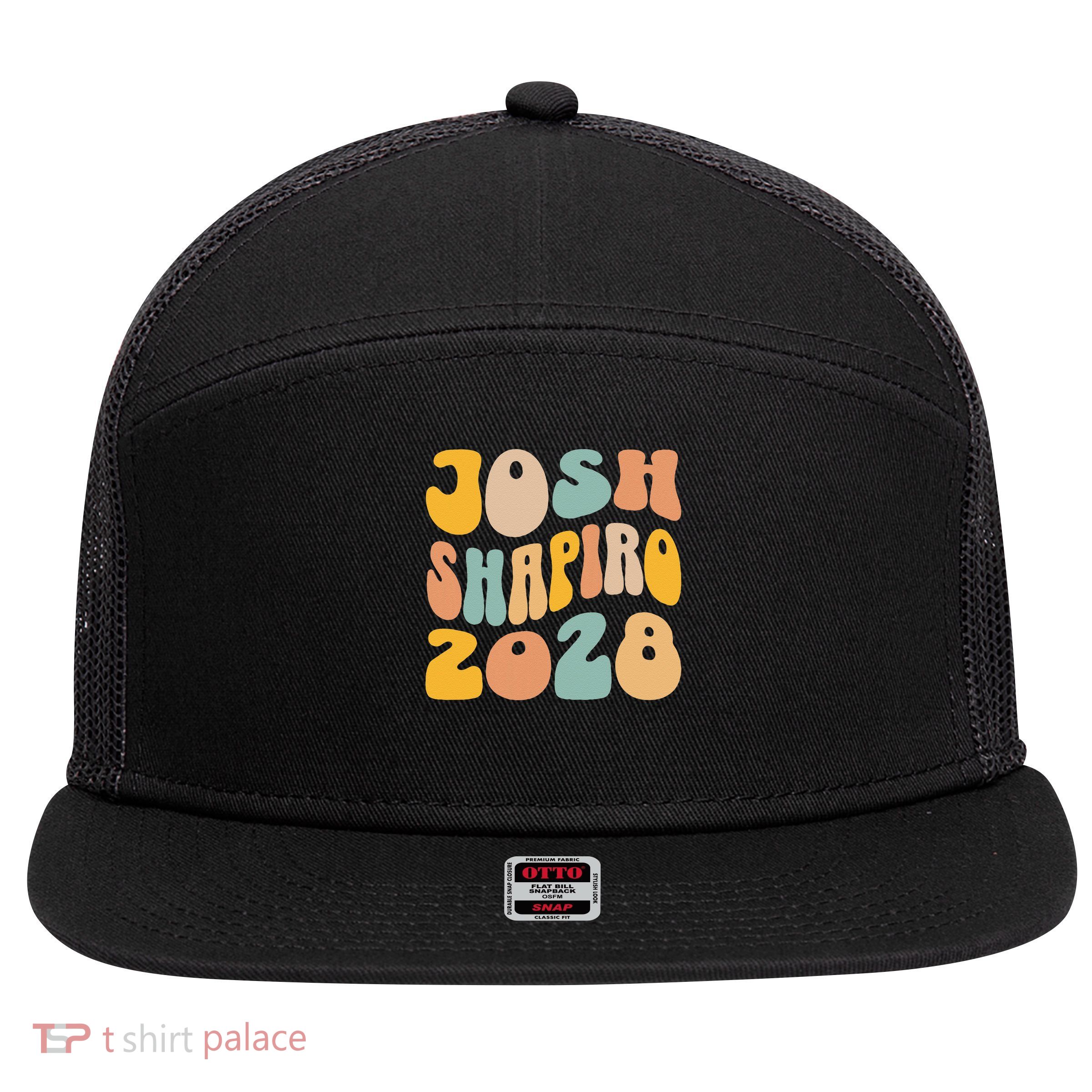 Josh Shaprio 2028 for President Resist Wavy Groovy Election 7 Panel Mesh Trucker Snapback Hat
