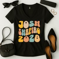 Josh Shaprio 2028 for President Resist Wavy Groovy Election Women's V-Neck T-Shirt