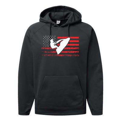 Jet Ski American Flag Funny Jet Skiing Gifts Performance Fleece Hoodie