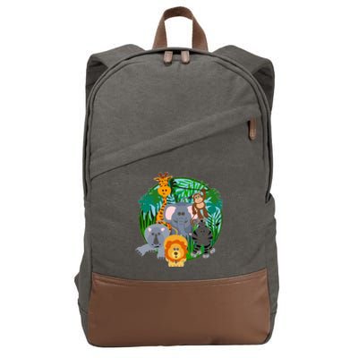 Jungle Safari Animals Cotton Canvas Backpack