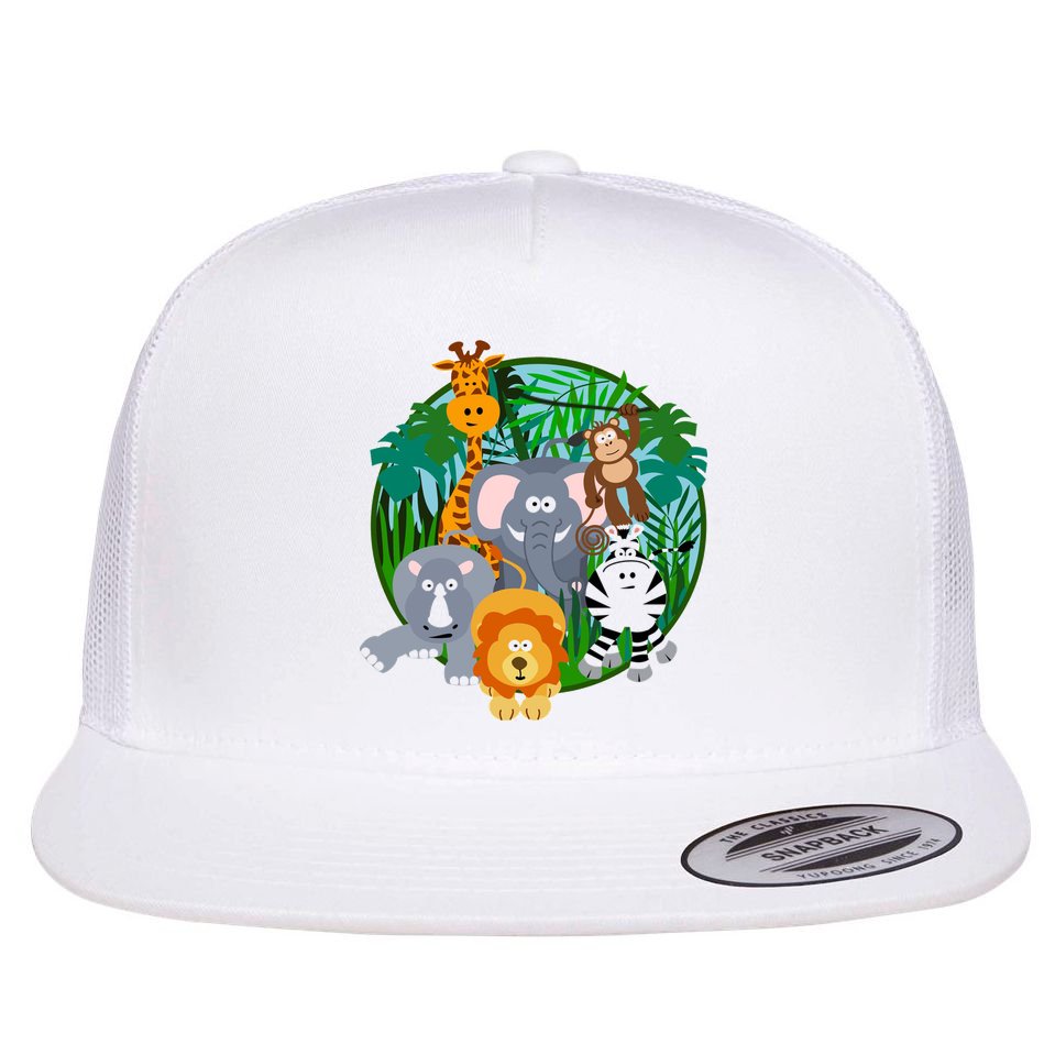 Jungle Safari Animals Flat Bill Trucker Hat