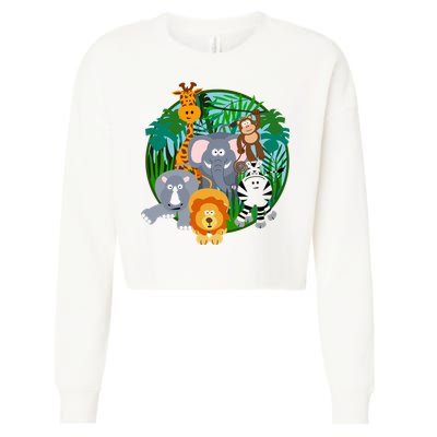 Jungle Safari Animals Cropped Pullover Crew
