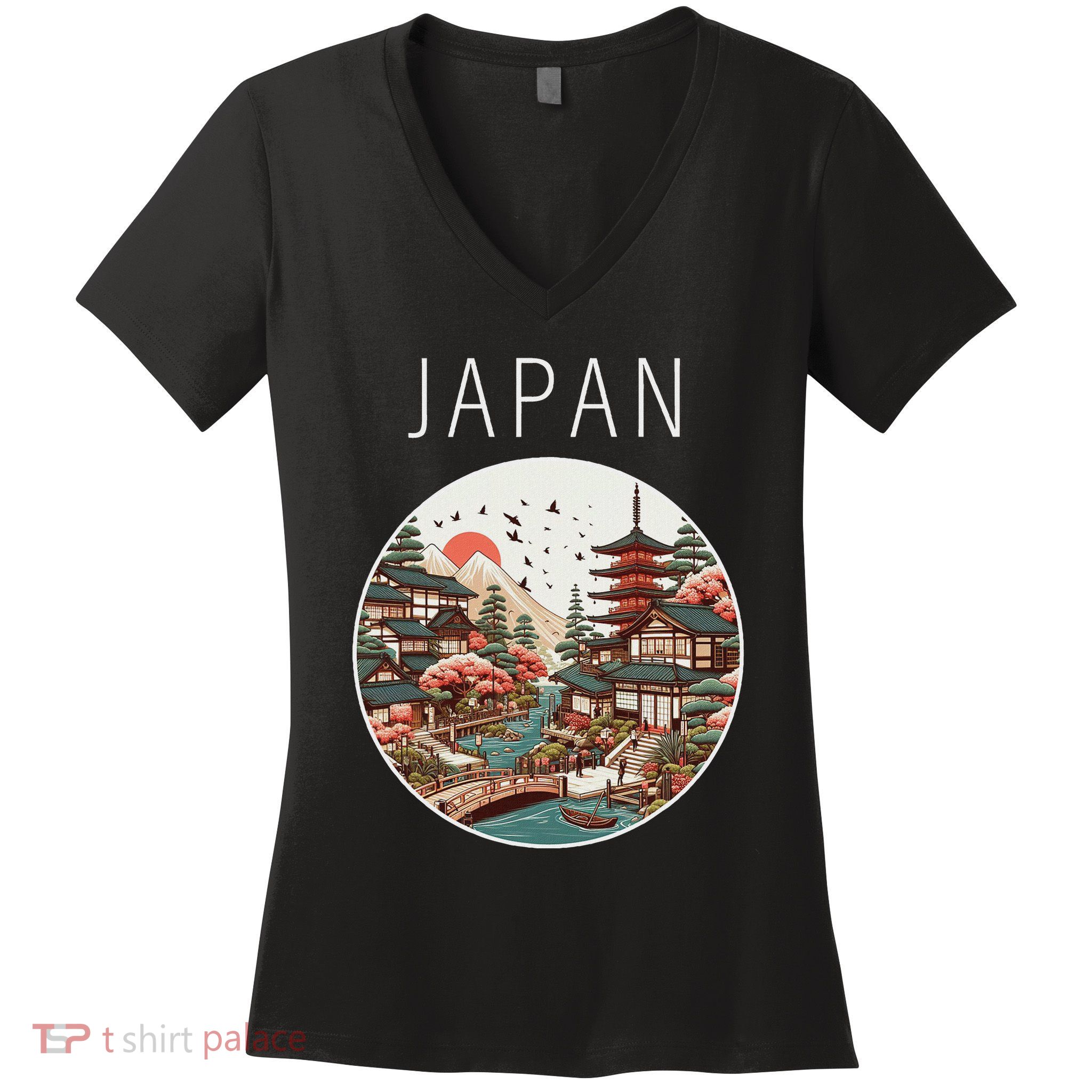 Japan Scenery Art Deco Women's V-Neck T-Shirt