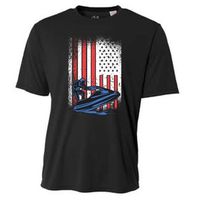 Jet Ski American Flag Jet Ski Lover Water Sports Gift Cooling Performance Crew T-Shirt