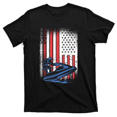 Jet Ski American Flag Jet Ski Lover Water Sports Gift T-Shirt