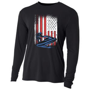 Jet Ski American Flag Jet Ski Lover Water Sports Gift Cooling Performance Long Sleeve Crew