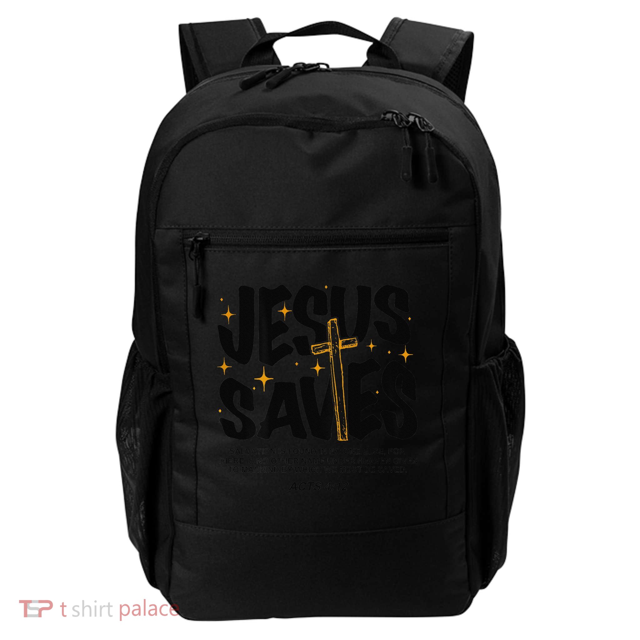 Jesus Saves Acts 412 Bible Verse Christian On Back Daily Commute Backpack