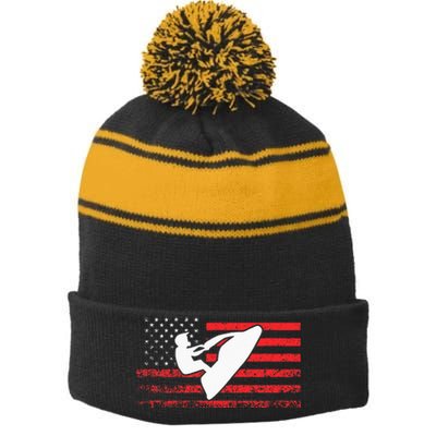 Jet Ski American Flag Funny Jet Skiing Gifts Stripe Pom Pom Beanie