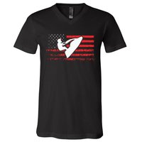 Jet Ski American Flag Funny Jet Skiing Gifts V-Neck T-Shirt