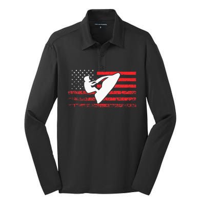 Jet Ski American Flag Funny Jet Skiing Gifts Silk Touch Performance Long Sleeve Polo