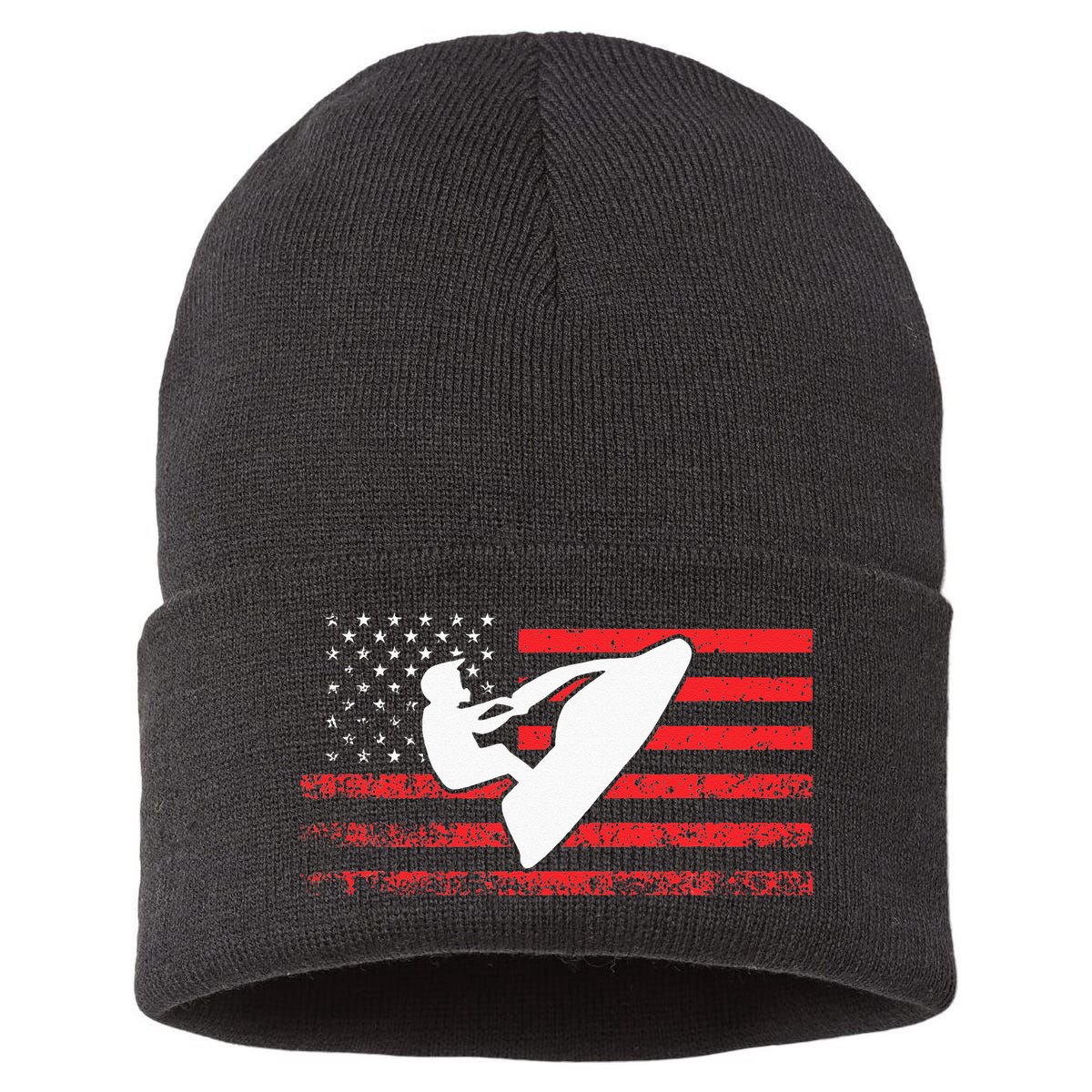 Jet Ski American Flag Funny Jet Skiing Gifts Sustainable Knit Beanie