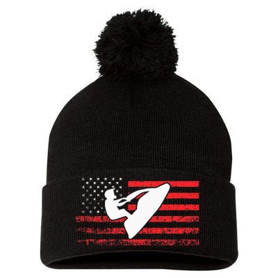 Jet Ski American Flag Funny Jet Skiing Gifts Pom Pom 12in Knit Beanie