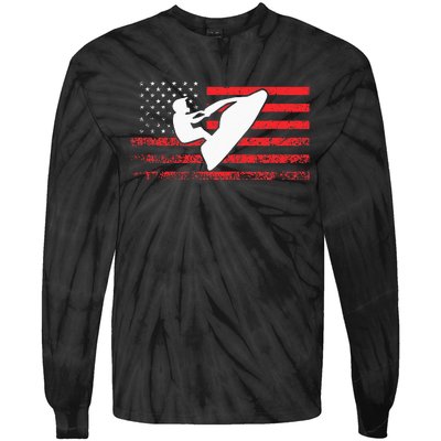 Jet Ski American Flag Funny Jet Skiing Gifts Tie-Dye Long Sleeve Shirt