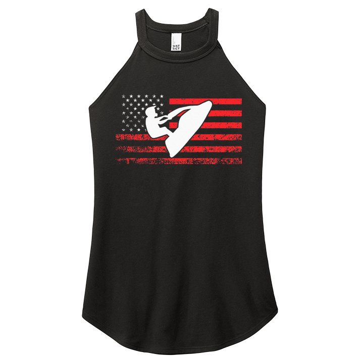 Jet Ski American Flag Funny Jet Skiing Gifts Women's Perfect Tri Rocker Tank