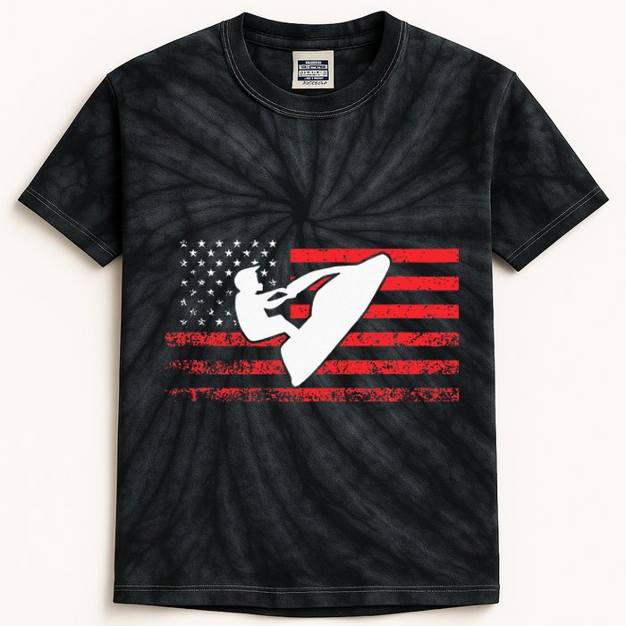 Jet Ski American Flag Funny Jet Skiing Gifts Kids Tie-Dye T-Shirt