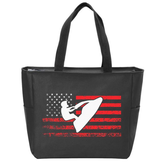 Jet Ski American Flag Funny Jet Skiing Gifts Zip Tote Bag