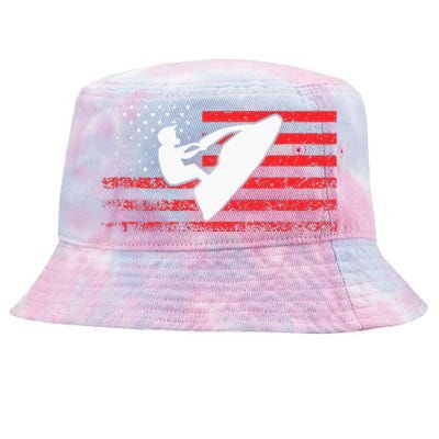 Jet Ski American Flag Funny Jet Skiing Gifts Tie-Dyed Bucket Hat