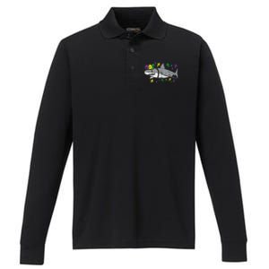 Jester Shark Animal Lover Funny Mardi Gras Carnival Performance Long Sleeve Polo