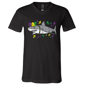 Jester Shark Animal Lover Funny Mardi Gras Carnival V-Neck T-Shirt