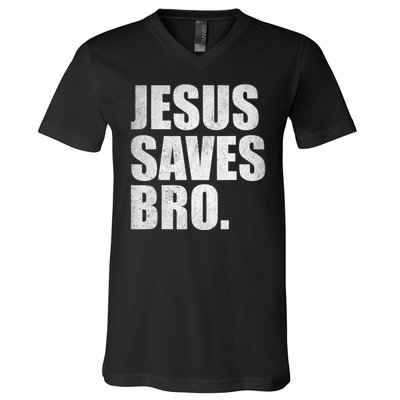 Jesus Saves Bro Vintage Christian Religion V-Neck T-Shirt