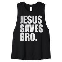 Jesus Saves Bro Vintage Christian Religion Women's Racerback Cropped Tank