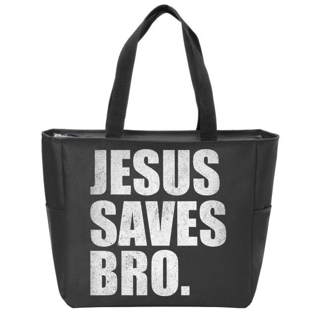 Jesus Saves Bro Vintage Christian Religion Zip Tote Bag