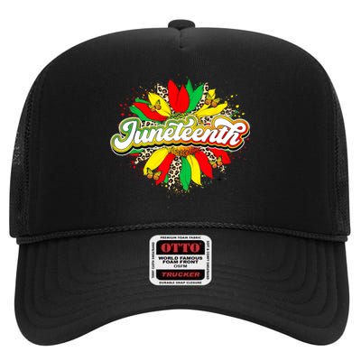 Juneteenth Sunflower Black History Pride African American High Crown Mesh Back Trucker Hat