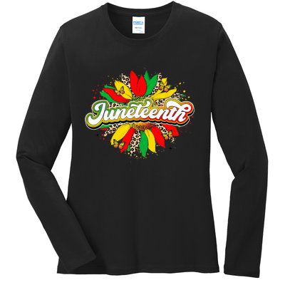 Juneteenth Sunflower Black History Pride African American Ladies Long Sleeve Shirt