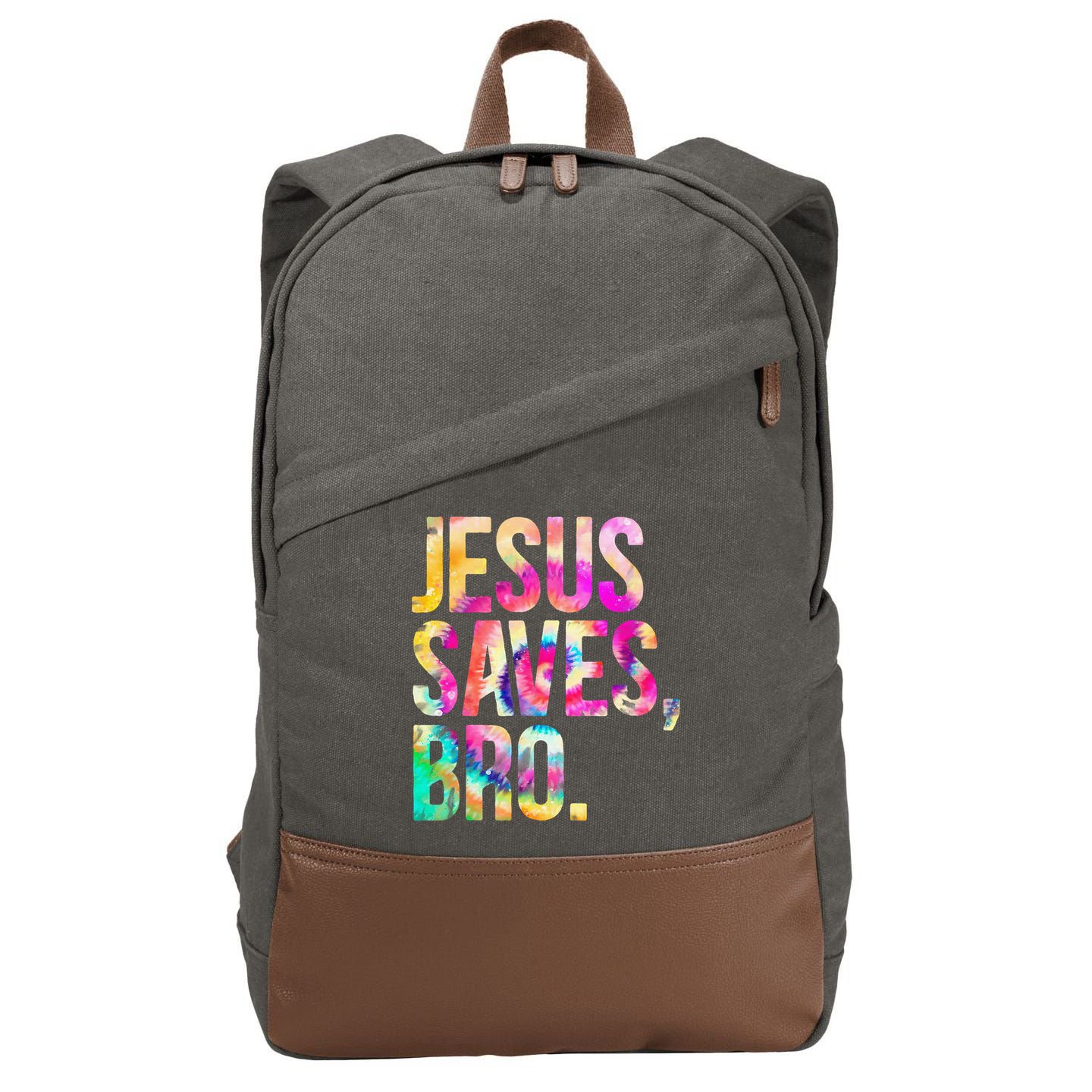 Jesus Saves Bro Tie Dye Christian Faith Jesus Lovers Cotton Canvas Backpack