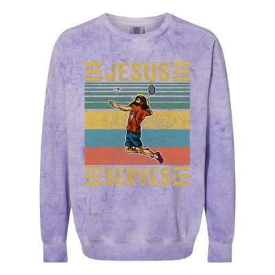 Jesus Serves Badminton Vintage Colorblast Crewneck Sweatshirt