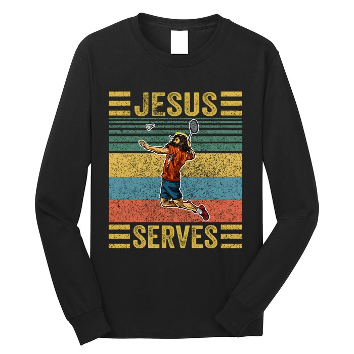 Jesus Serves Badminton Vintage Long Sleeve Shirt