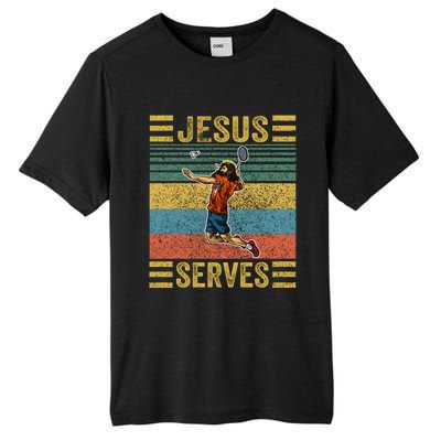 Jesus Serves Badminton Vintage Tall Fusion ChromaSoft Performance T-Shirt