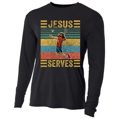 Jesus Serves Badminton Vintage Cooling Performance Long Sleeve Crew