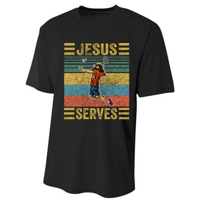 Jesus Serves Badminton Vintage Performance Sprint T-Shirt