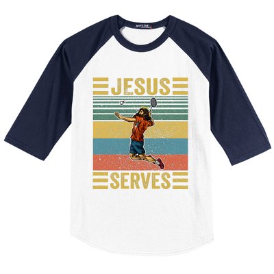 Jesus Serves Badminton Vintage Baseball Sleeve Shirt